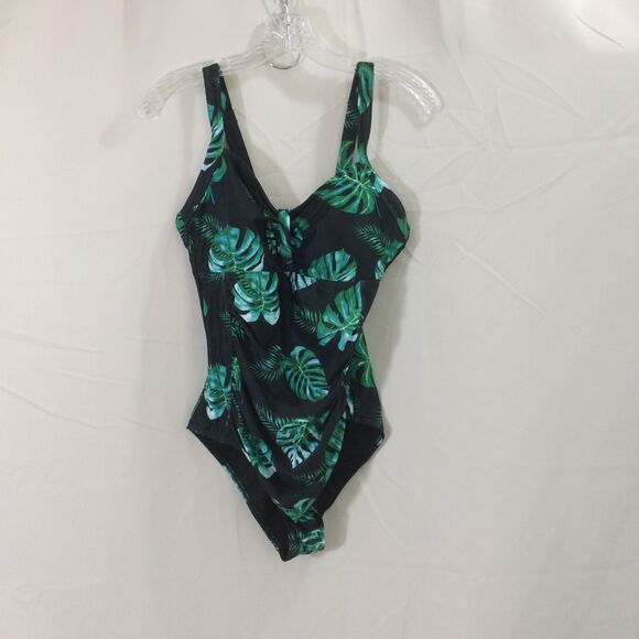 NEW Tempt Me Green Leaf Print One Piece Swimsuit Size M NWT Adjustable Straps - Picture 3 of 6